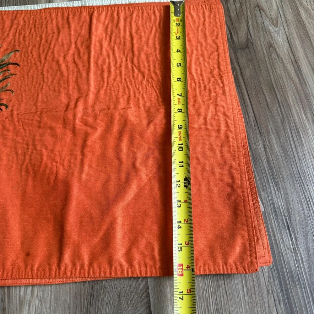 Set of 4 Pineapple Embroidered Placemats Orange and Cream Tropical Decor 16x16